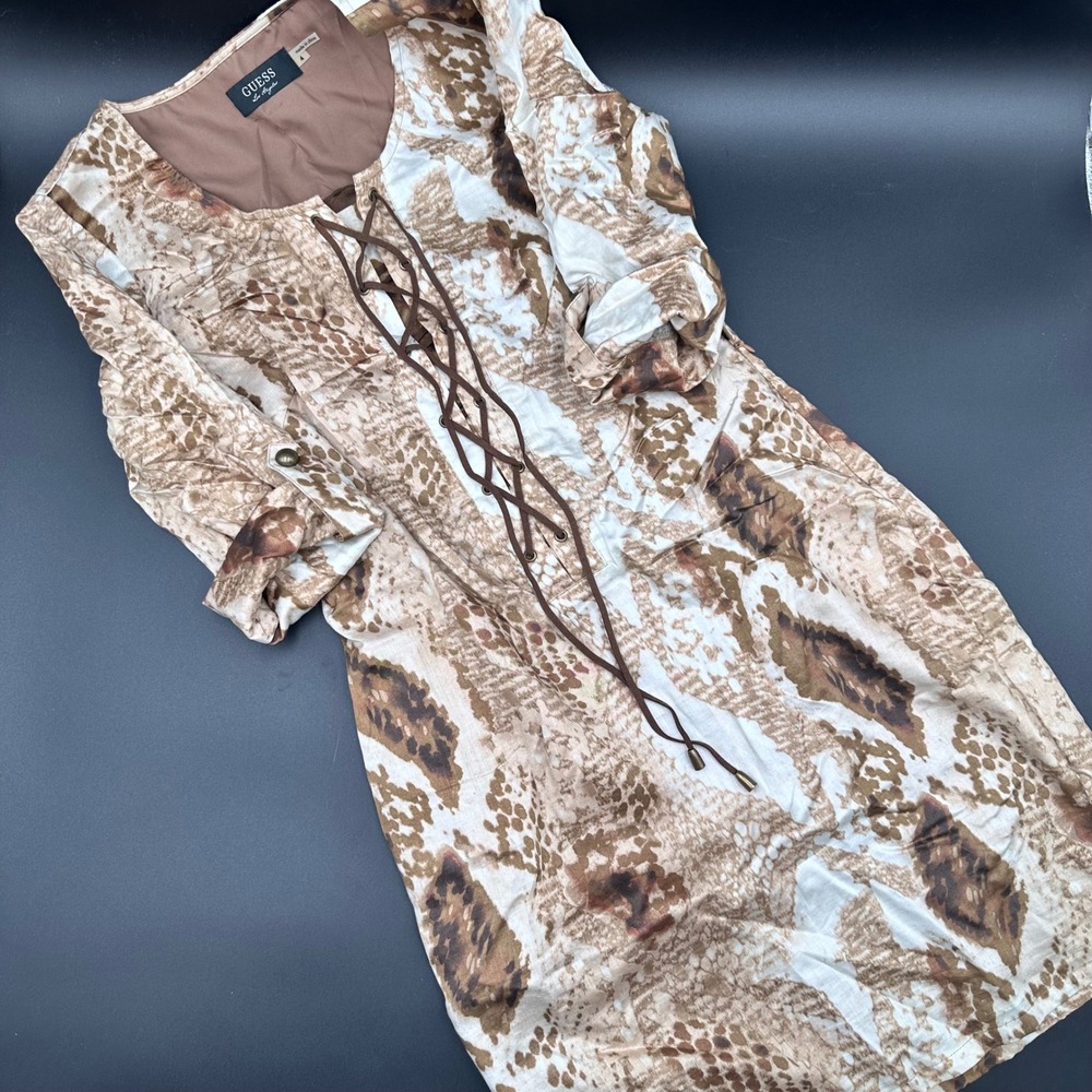 Guess Los Angeles Snakeskin Print Lace Up 3/4 Sleeve Dress Size 4‎